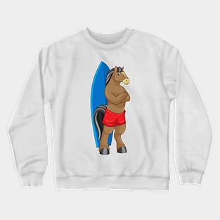 Horse as Surfer with Surfboard Crewneck Sweatshirt